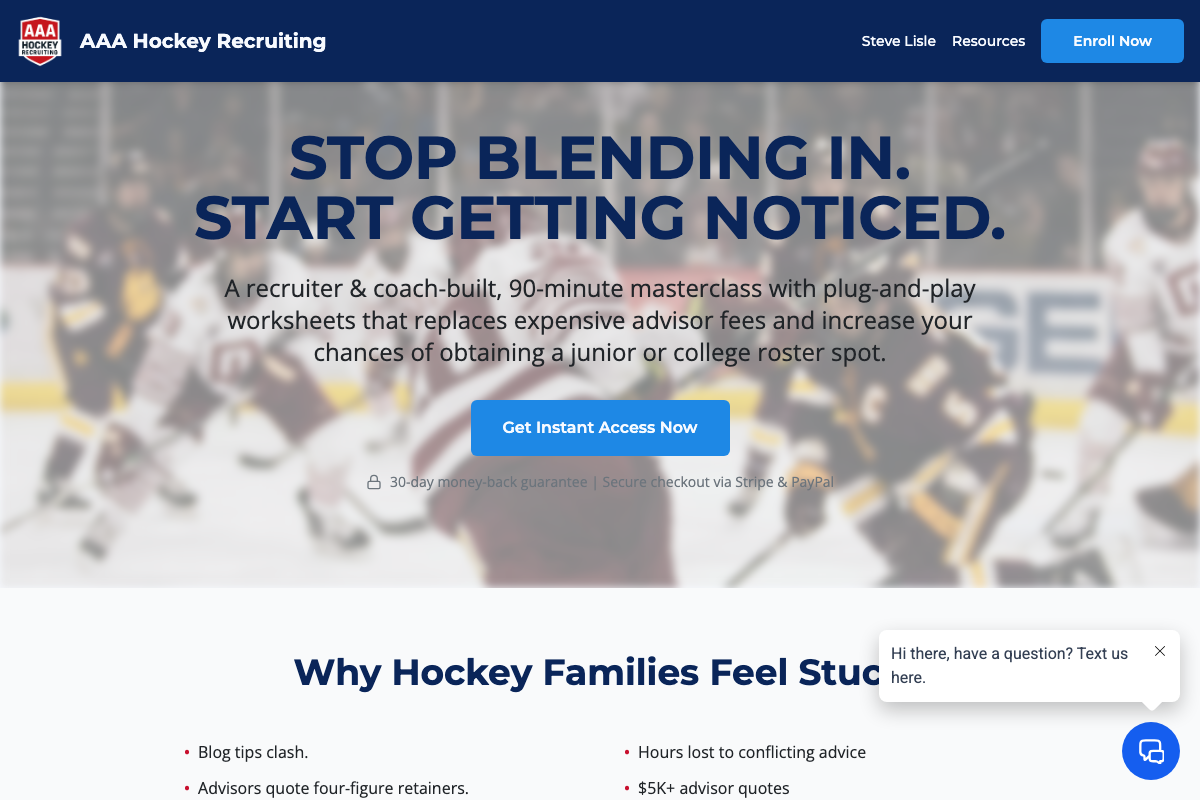 Hockey Recruiting Funnel website screenshot