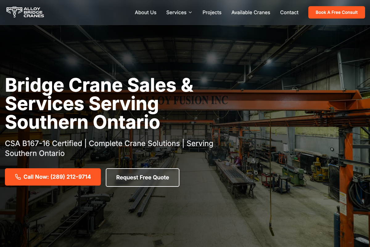 Alloy Cranes website screenshot